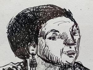 1925 ink drawing of a seated woman signed Marcel Gromaire 