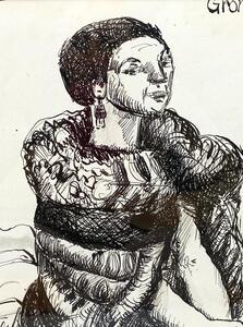 1925 ink drawing of a seated woman signed Marcel Gromaire 