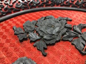 Chinese carved cinnabar and black lacquer plate 