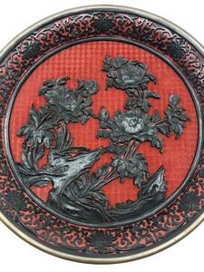 Chinese carved cinnabar and black lacquer plate 