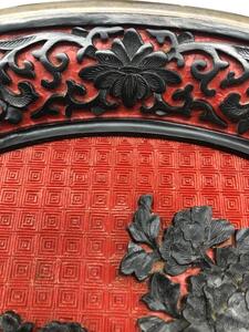 Chinese carved cinnabar and black lacquer plate 