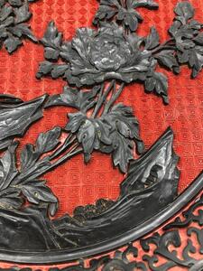 Chinese carved cinnabar and black lacquer plate 