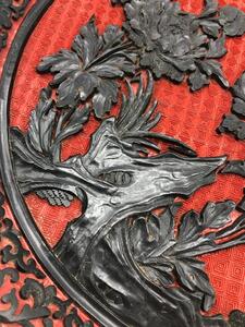 Chinese carved cinnabar and black lacquer plate 