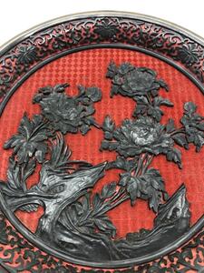 Chinese carved cinnabar and black lacquer plate 