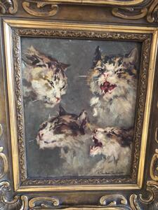 Rare cat portrait oil on canvas 