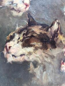 Rare cat portrait oil on canvas 