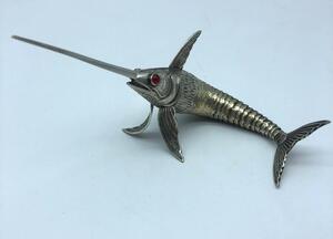 Spanish 800 silver and partially gilded articulated swordfish 