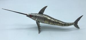 Spanish 800 silver and partially gilded articulated swordfish 