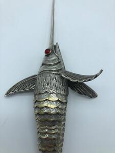 Spanish 800 silver and partially gilded articulated swordfish 