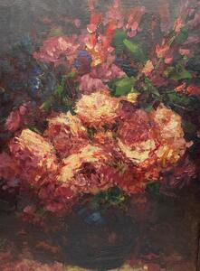 Alfred Bastien painting of a flower bouquet 