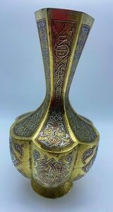 Antique Islamic Syrian silver inlaid brass Mamluk vase 
