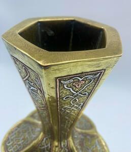 Antique Islamic Syrian silver inlaid brass Mamluk vase 