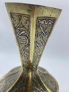 Antique Islamic Syrian silver inlaid brass Mamluk vase 