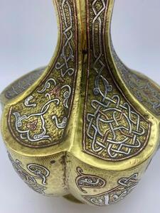 Antique Islamic Syrian silver inlaid brass Mamluk vase 