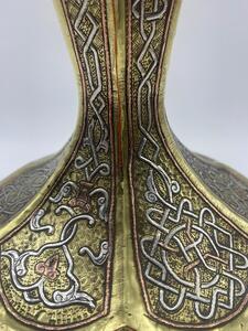 Antique Islamic Syrian silver inlaid brass Mamluk vase 