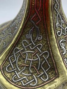Antique Islamic Syrian silver inlaid brass Mamluk vase 