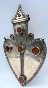 Antique Turkmen silver carnelian stone Asyk pendant 27 cm 