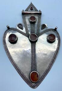 Antique Turkmen silver carnelian stone Asyk pendant 27 cm 