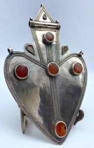 Antique Turkmen silver carnelian stone Asyk pendant 27 cm 