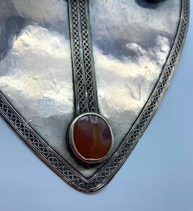 Antique Turkmen silver carnelian stone Asyk pendant 27 cm 