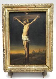 Antique oil painting on panel Corpus Christi 