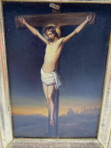 Antique oil painting on panel Corpus Christi 