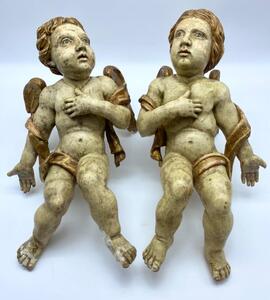 XVIII Antique pair of carved winged angels 