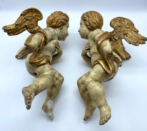 XVIII Antique pair of carved winged angels 