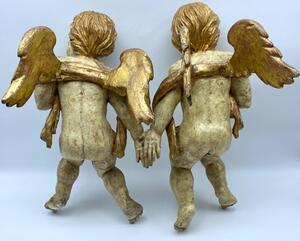 XVIII Antique pair of carved winged angels 