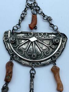 Antique Berber silver ear amulet and chain 