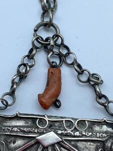 Antique Berber silver ear amulet and chain 