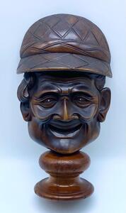 XIX English wooden sculpture bust mask of a jockey 