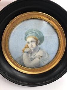 Antique early XIX century miniature portrait painting orientalist lady