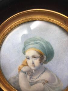 Antique early XIX century miniature portrait painting orientalist lady