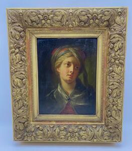 Antique Orientalist French oil paint portrait of a young men worth turban 