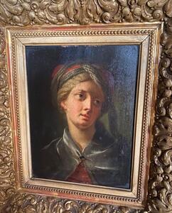 Antique Orientalist French oil paint portrait of a young men worth turban 