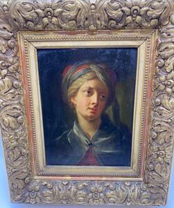 Antique Orientalist French oil paint portrait of a young men worth turban 