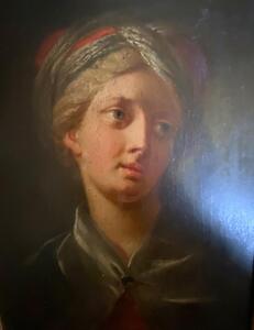 Antique Orientalist French oil paint portrait of a young men worth turban 