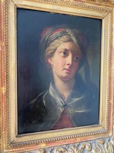 Antique Orientalist French oil paint portrait of a young men worth turban 