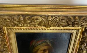 Antique Orientalist French oil paint portrait of a young men worth turban 