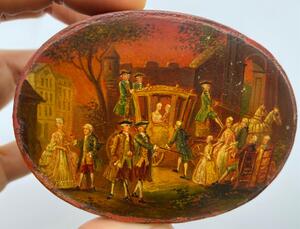 Antique French Vernis Martin snuffbox with Louis XVI scenes 