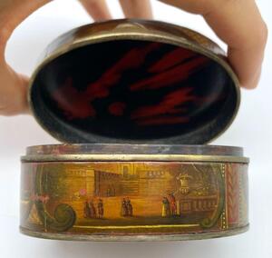 Antique French Vernis Martin snuffbox with Louis XVI scenes 