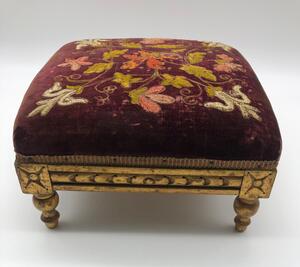 Antique giltwood and embroidered footstool 