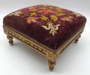 Antique giltwood and embroidered footstool 