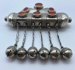 Antique Turkmen silver carnelian Tumar amulet 