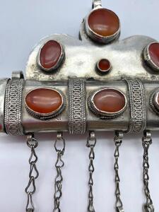 Antique Turkmen silver carnelian Tumar amulet 