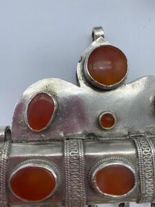 Antique Turkmen silver carnelian Tumar amulet 