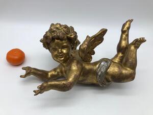 Antique carved wooden and gilded angel 