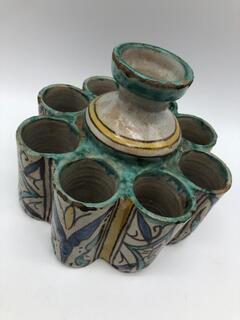 Moroccan retailer Inkwell, Douïa, Illuminator Inkwell, Ceramic, Geometric Decoration, Morocco, Fez, Nineteenth Century, Handmade, GalerieBagatelle