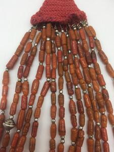 Antique Nagaland coral glass tube bead necklace 